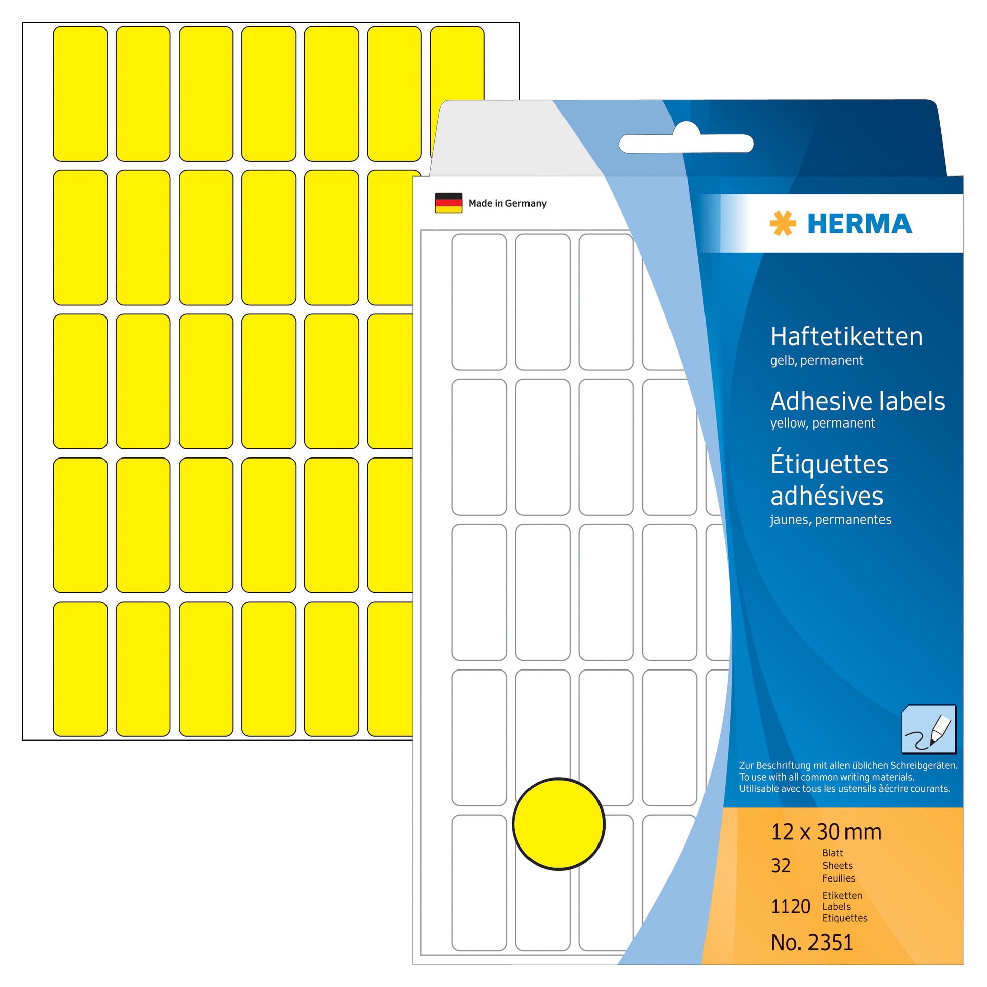 HERMA Etiketten 12×30mm 2351 gelb 1120 Stück