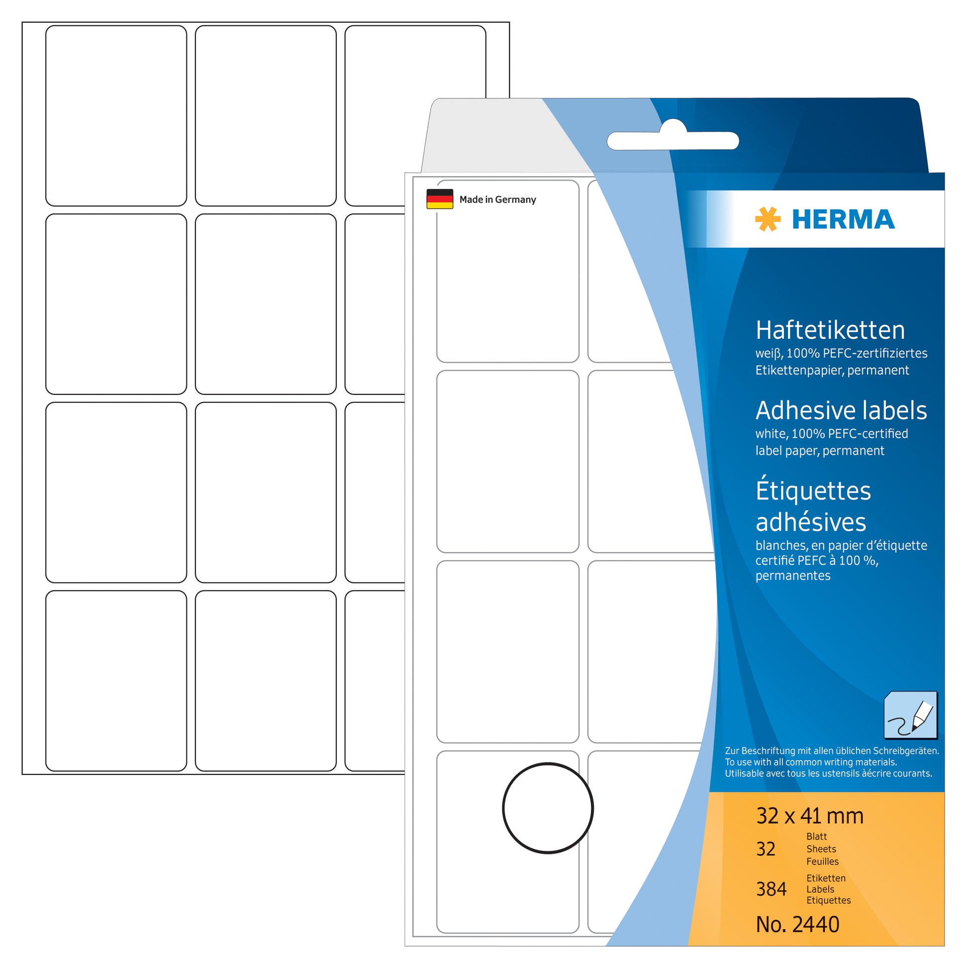 HERMA Etiketten 32×41mm 2440 weiss 384 Stück