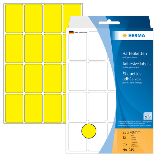 HERMA Etiketten 25×40mm 2451 gelb 512 Stück