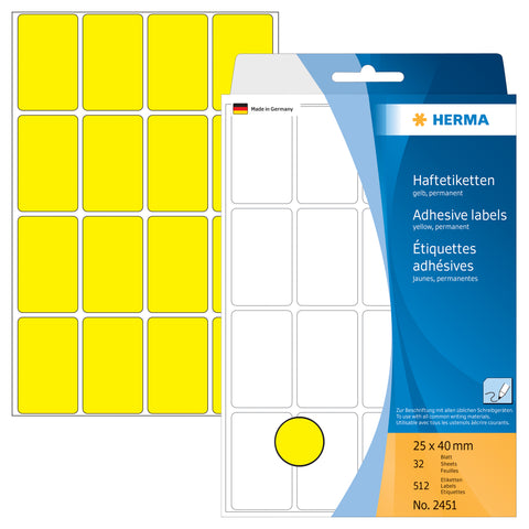 HERMA Etiketten 25×40mm 2451 gelb 512 Stück