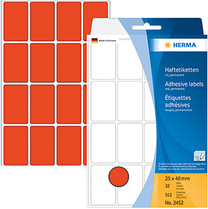 HERMA Etiketten 25×40mm 2452 rot 512 Stück