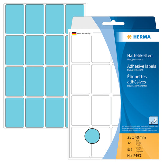 HERMA Etiketten 25×40mm 2453 blau 512 Stück