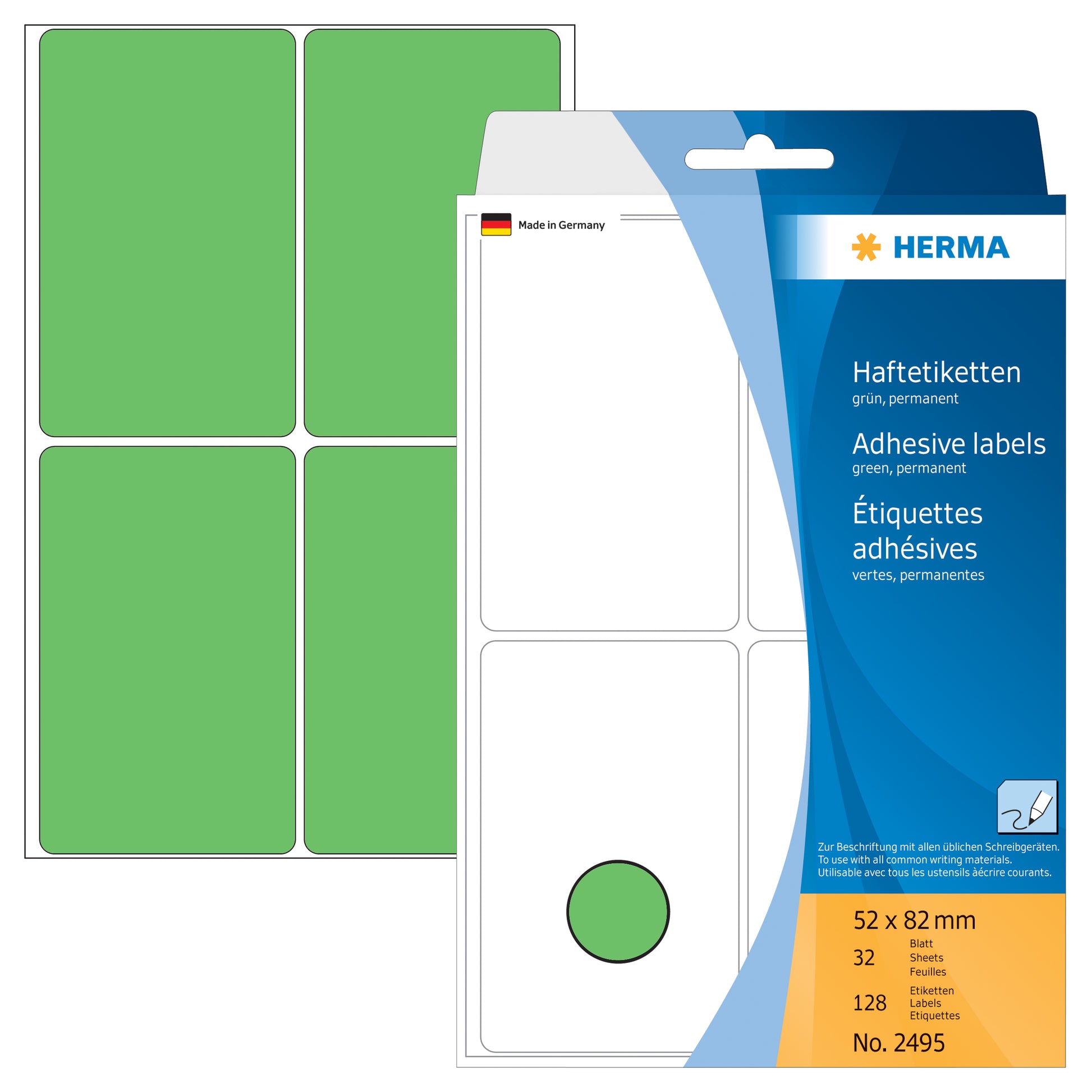 HERMA Etiketten 52×82mm 2495 grün 128 Stück