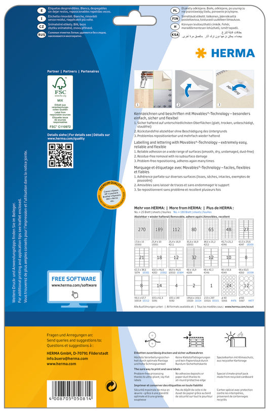 HERMA Etiketten Movables 63,5x46,6mm 4203 weiss, non-perm. 450 St./25Bl.