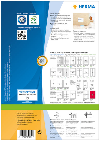 HERMA Etiketten PREMIUM 99.1x139mm 4250 weiss,perm. 400 St./100 Bl.