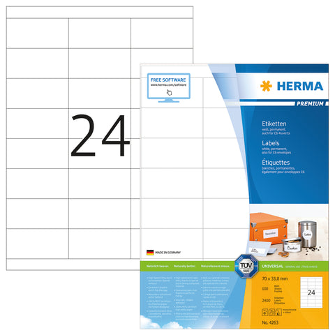 HERMA Etiketten 4263 4263 70x33.8mm 2400Stk. 100 Blatt