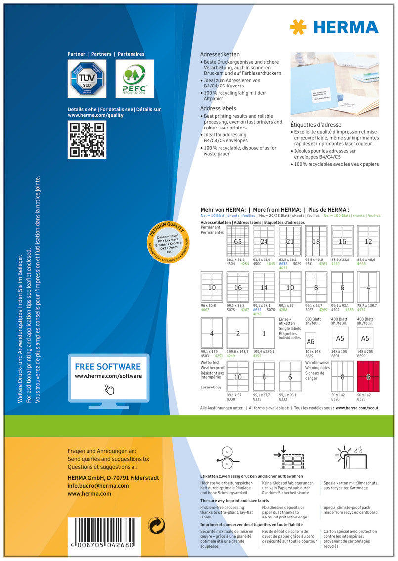 HERMA Etiketten PREMIUM 99.1x57mm 4268 weiss,perm. 1000 St./100 Bl.