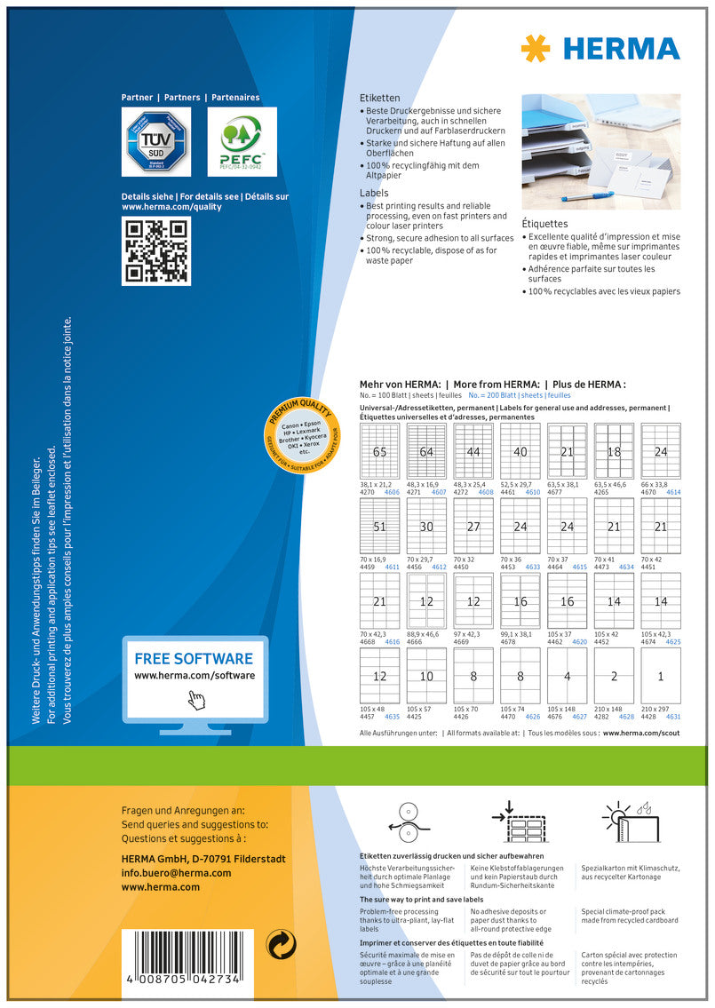 HERMA Etiketten PREMIUM 52.5x21.2mm 4273 weiss,perm. 5600 St./100 Bl.