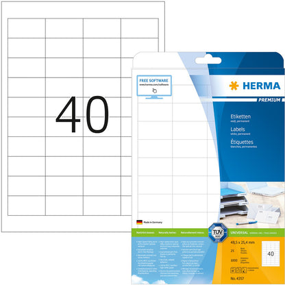 HERMA Universal-Etikett. 48,5x25,4mm 4357 weiss 1000 St./25 Blatt