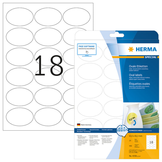 HERMA Etiketten 4358 4358 63.5x42.3mm abl. 450Stk. 25 B