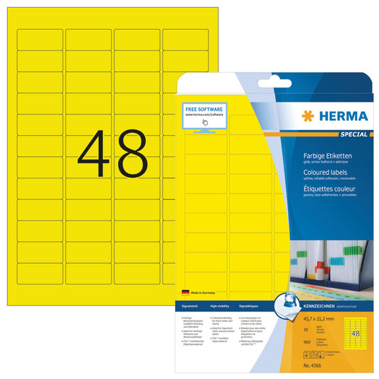 HERMA Universal-Etiketten 45x21mm 4366 gelb 960 St./20 Blatt