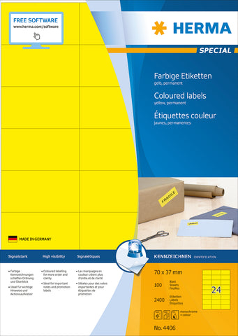 HERMA Etiketten SPECIAL 70x37mm 4406 gelb,perm. 2400 St./100 Bl.