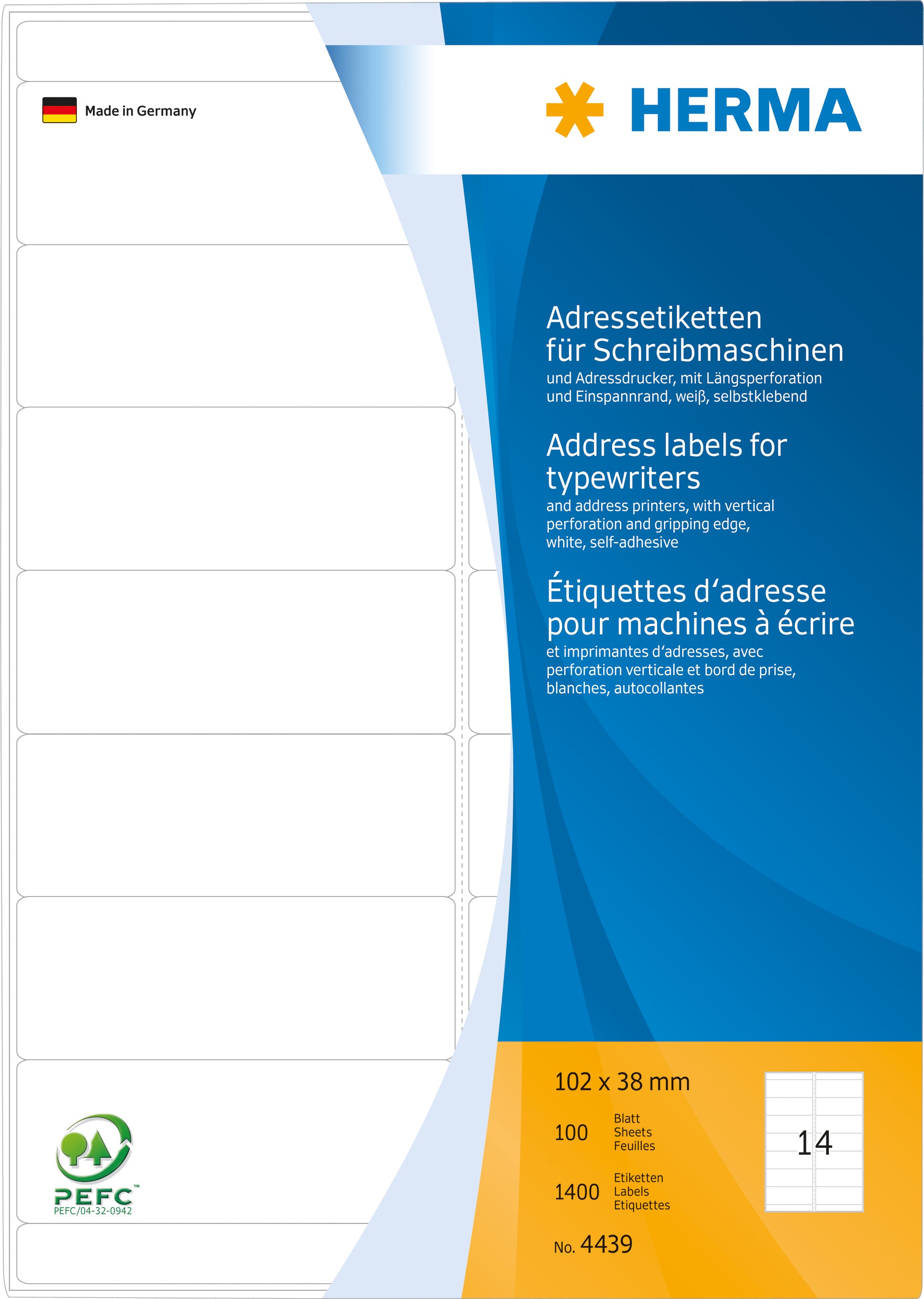 HERMA Adressetiketten 102×38mm 4439 weiss 1400 Stück