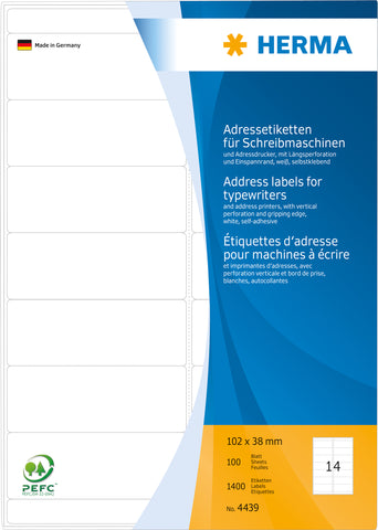 HERMA Adressetiketten 102×38mm 4439 weiss 1400 Stück