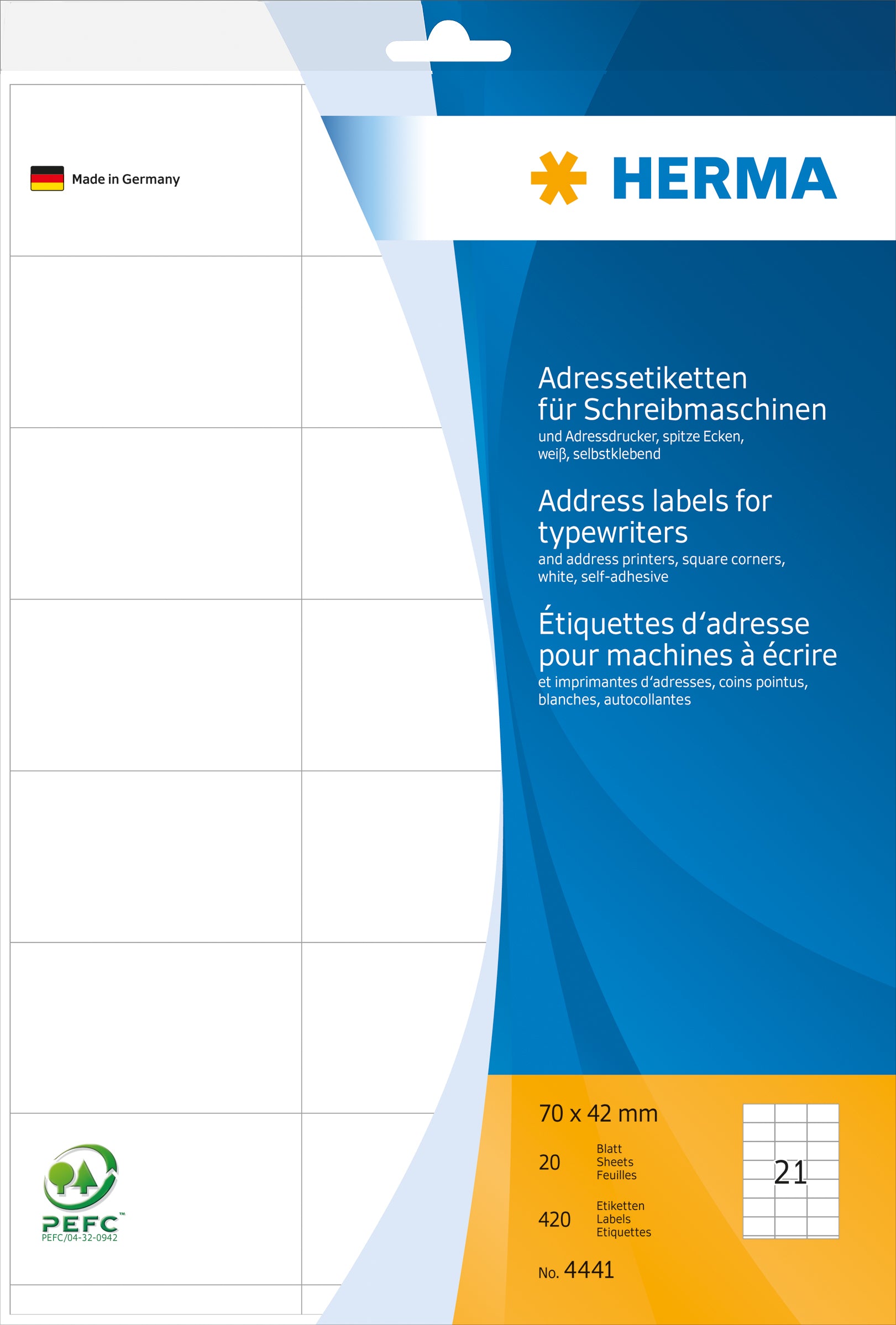 HERMA Adressetiketten 70×42mm 4441 weiss 420 Stück