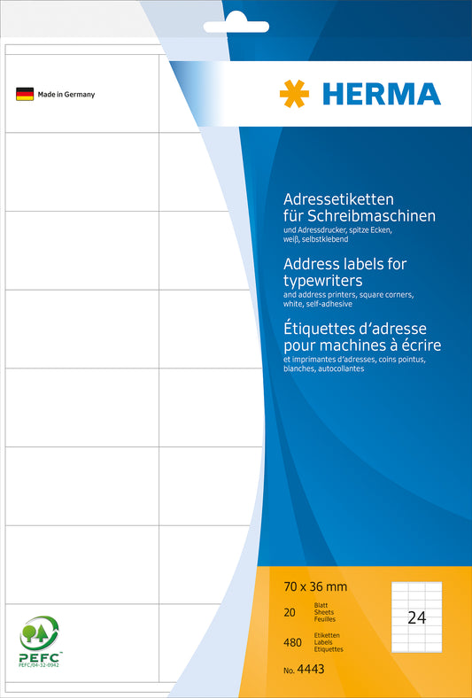 HERMA Adressetiketten 70×36mm 4443 weiss 480 Stück