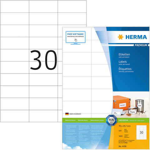 HERMA Universal-Etiketten 70x29,7mm 4456 weiss 3000 St./100 Blatt