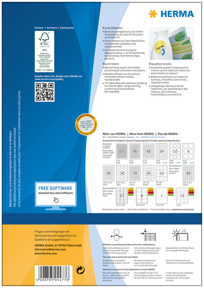 HERMA Etiketten SPECIAL 60x60mm 4477 weiss,non-perm. 1200St./100Bl.