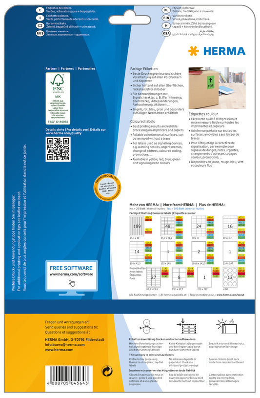 HERMA Etiketten SPECIAL 105x148mm 4564 grün,non-perm. 80 St./20 Bl.