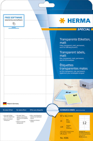 HERMA Folienetiketten 97x42,3mm 4586 weiss,PP matt 120 Stk./10 Bl.