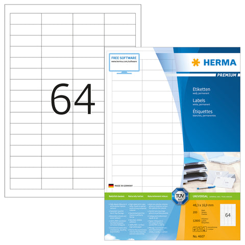 HERMA Etiketten Premium 48,3×16,9mm 4607 weiss 12800 Stück