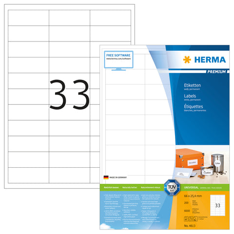 HERMA Etiketten Premium 66×25,4mm 4613 weiss 6600 Stück