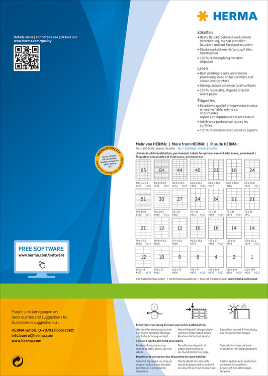 HERMA Universal-Etiketten 70x37mm 4615 weiss 4800 St./200 Blatt