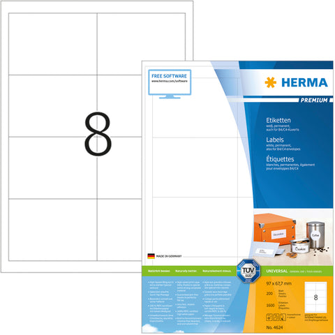 HERMA Etiketten Premium 96,5×67,7mm 4624 weiss 1600 Stück