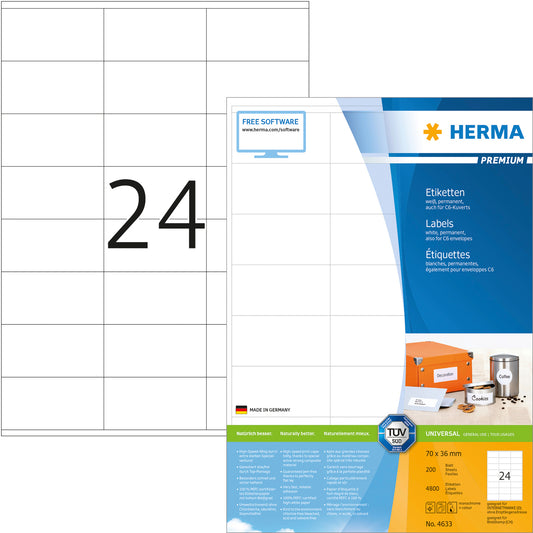 HERMA Etiketten Premium 70×36mm 4633 weiss 4800 Stück