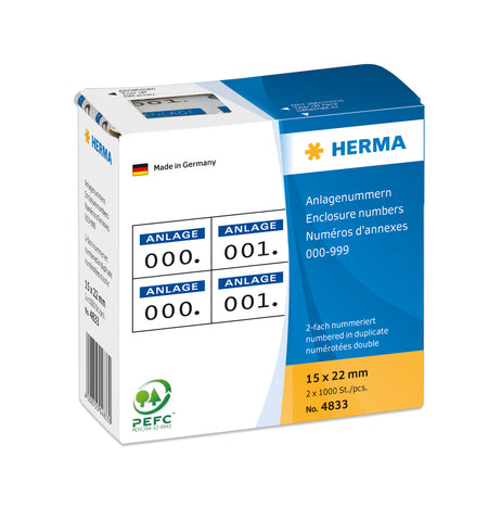 HERMA Anlage-Nummern 22x15mm 4833 blau/schwarz, 0-999