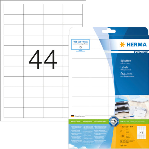 HERMA Etiketten Premium 48,3×25,4mm 5051 weiss 1100 Stück