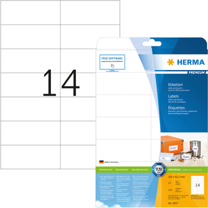 HERMA Universal-Etikett. 105x42,3mm 5057 weiss 350 St./25 Bl.