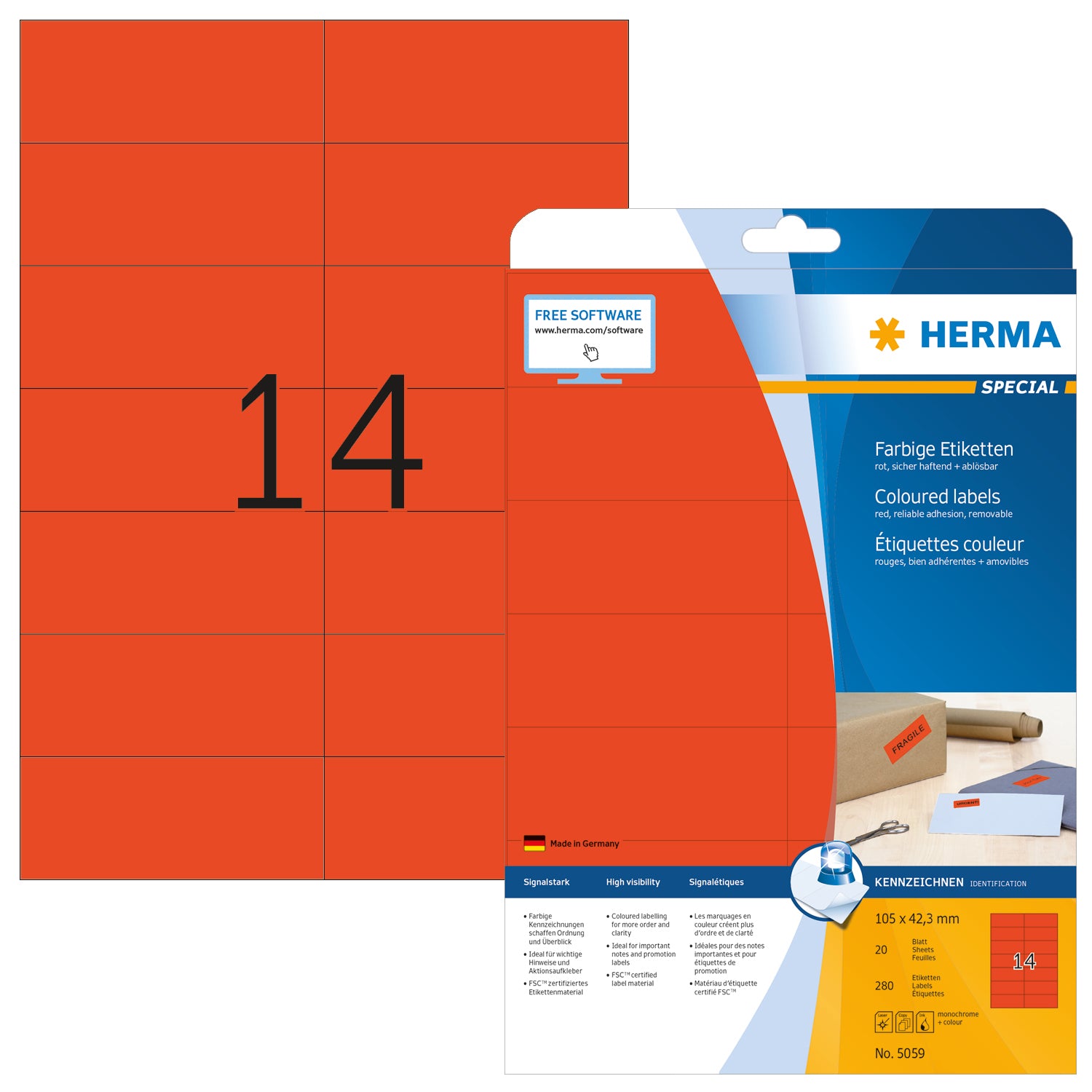 HERMA Etiketten Special 105×42,3mm 5059 rot 280 Stück