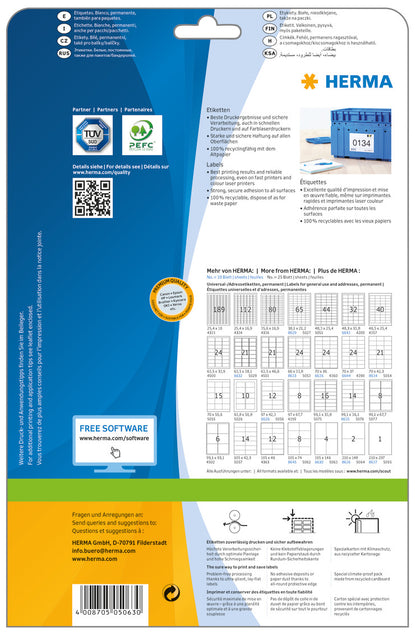 HERMA Etiketten PREMIUM 105x148mm 5063 weiss,perm. 100 St./25 Bl.