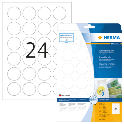 HERMA Rund-Etiketten 40mm 5066 weiss 600 St./25 Blatt