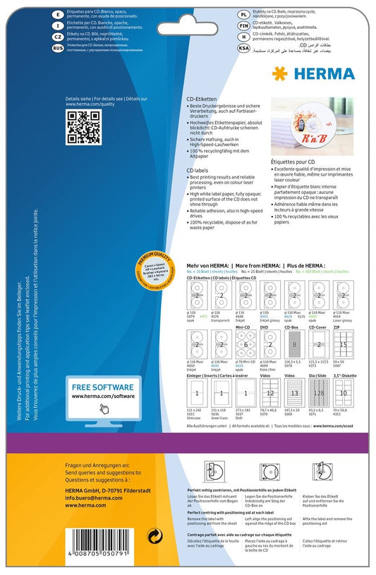 HERMA CD-Etiketten 116mm 5079 weiss 50 St./25 Blatt