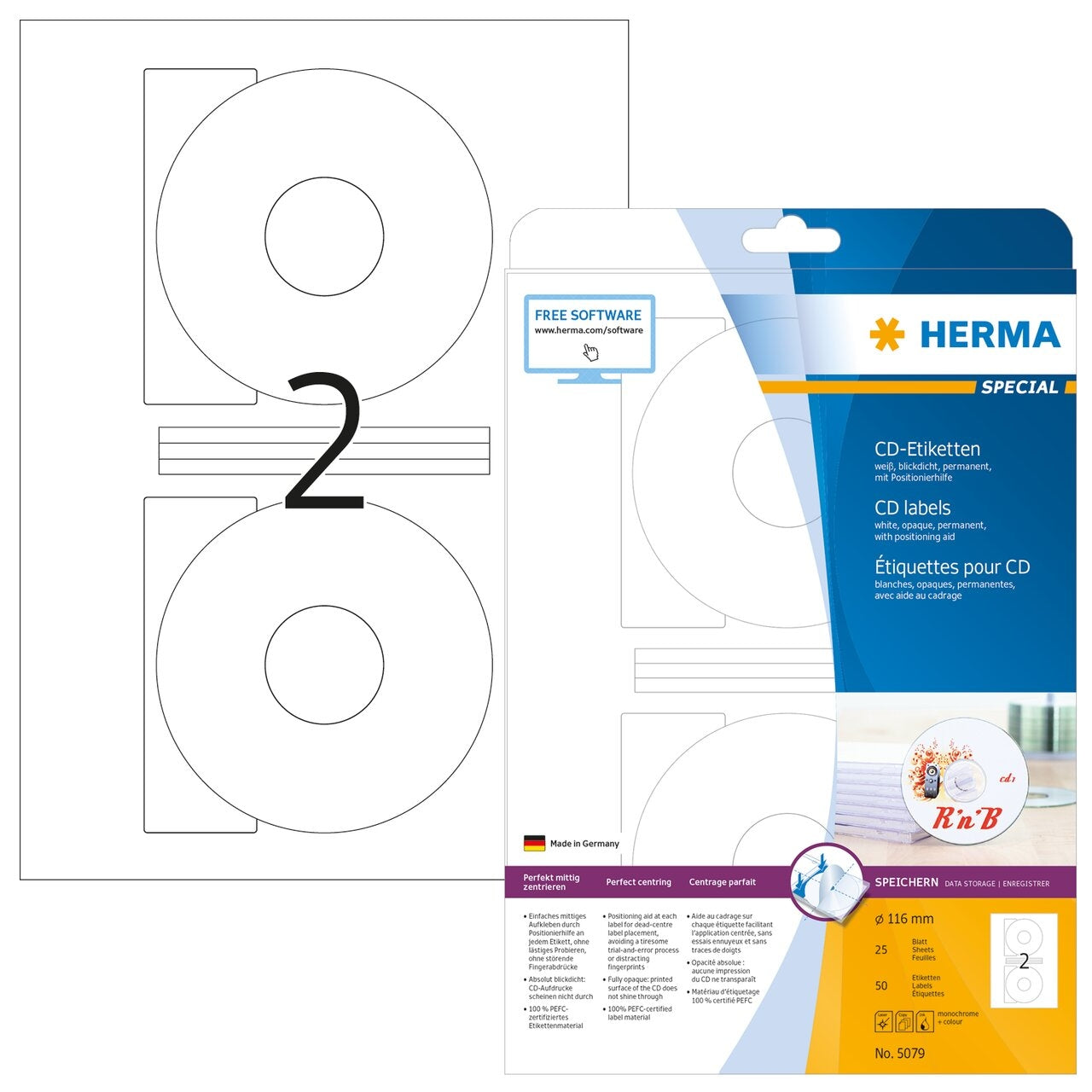 HERMA CD-Etiketten 116mm 5079 weiss 50 St./25 Blatt