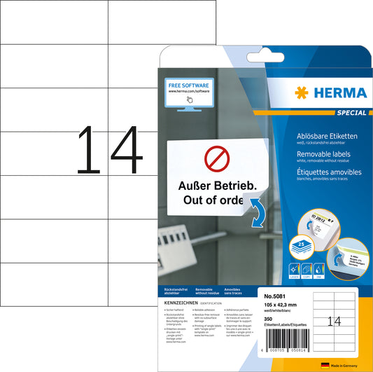 HERMA Etiketten Movables 105x42.3mm 5081 weiss,non-perm. 350 St./25 Bl.