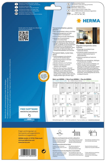 HERMA Etiketten 210x297mm 8020 transparent, 25 Blatt