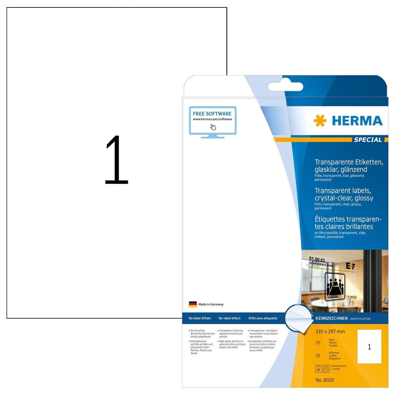 HERMA Etiketten 210x297mm 8020 transparent, 25 Blatt