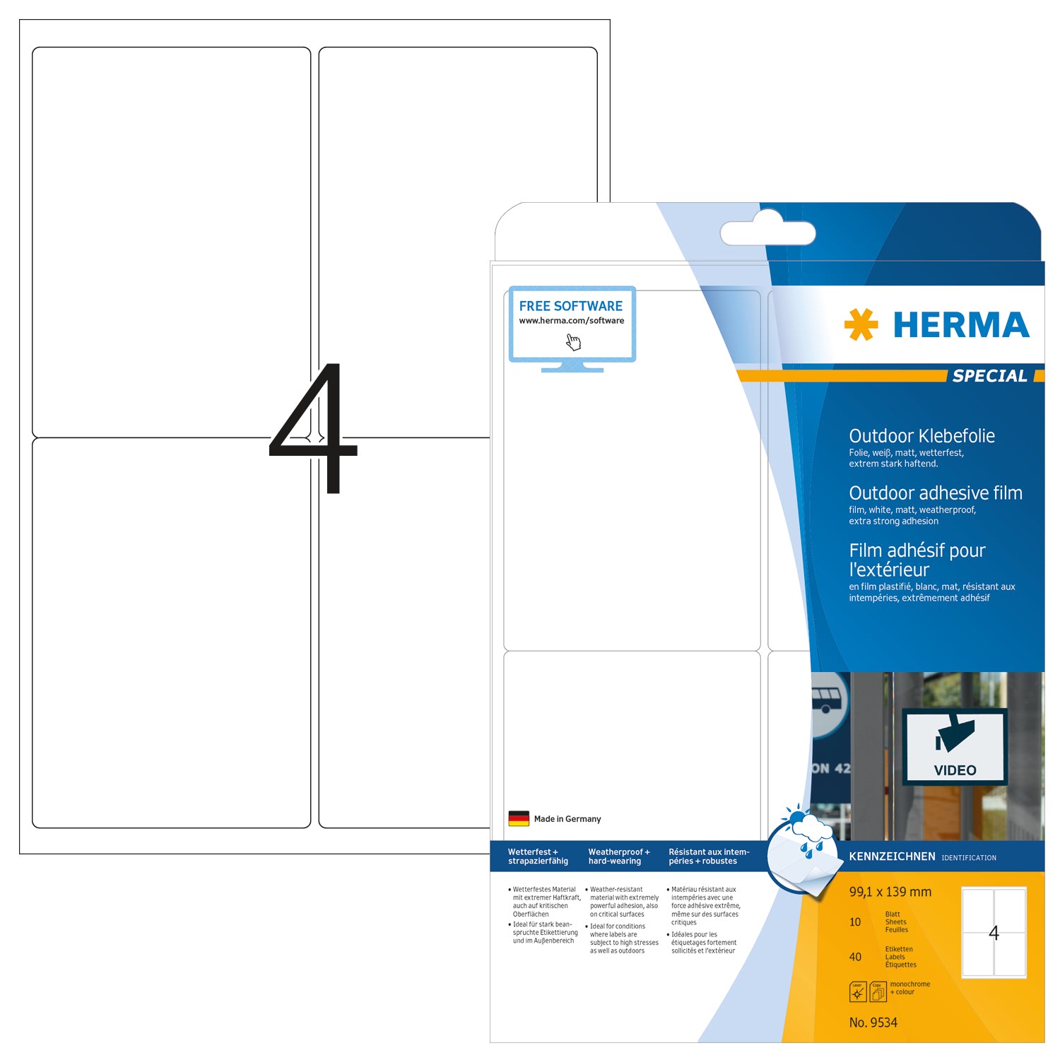 HERMA Outdoor Etiketten 99,1×139mm 9534 weiss 40 Stück