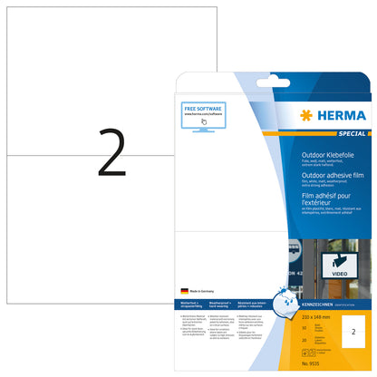 HERMA Outdoor Etikett.PP 210x148mm 9535 weiss 20 St./10 Blatt