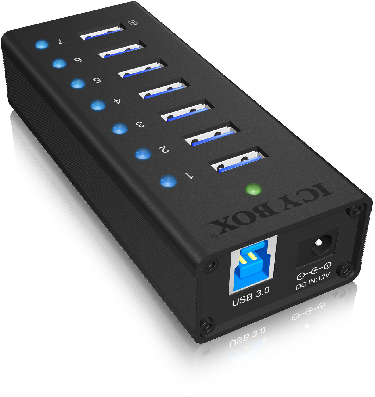 ICY BOX 7 Port Hub USB 3.0 IB-AC618 robust alluminium black