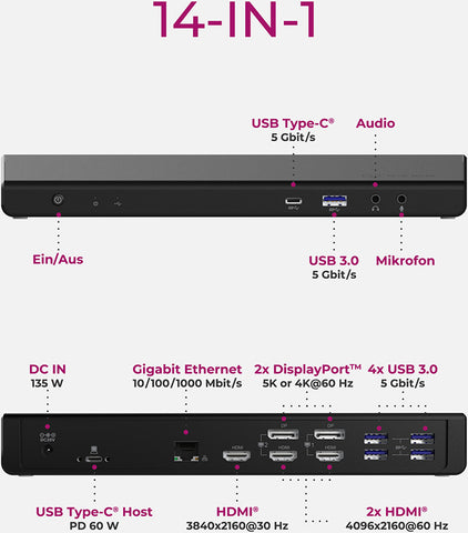 ICY BOX 14 in 1 Dockingstation 60W PD IB-DK2244AC 4k,3xHDMI,2xDP,USB-A & C