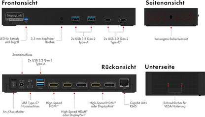 ICY BOX USB-C Triple DockingStation IB-DK2246AC Hybrid 4K, 3xHDMI & 2xDP,6USB