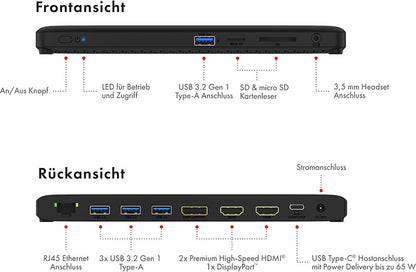 ICY BOX USB-C Triple DockingStation IB-DK2416-C 4K, 2xHDMI & 1xDP, 4x USB, PD