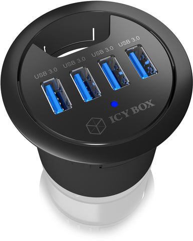 ICY BOX In-Desk USB Hub 60 mm black IB-HUB1403 4x USB 3.0 Typ A