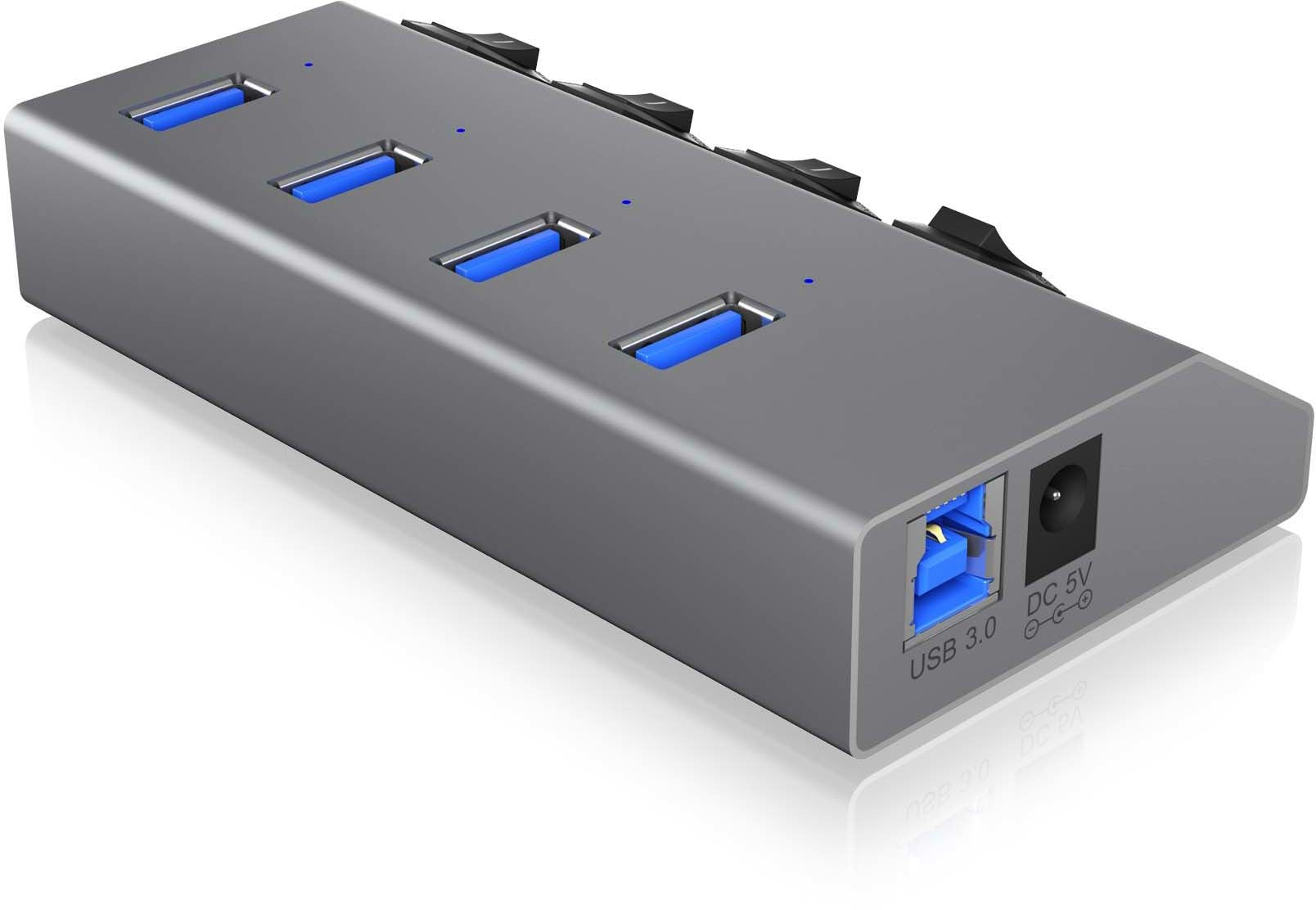 ICY BOX 4 Port Hub & Charger USB 3.0 IB-HUB1405 Aluminium