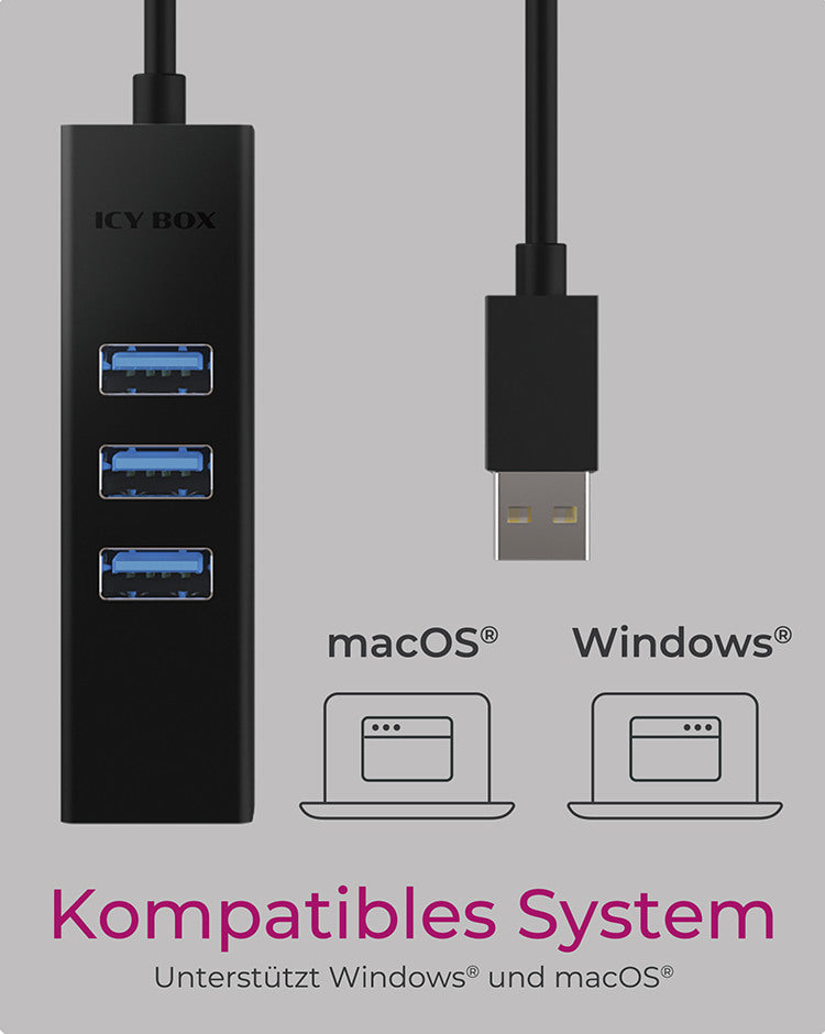 ICY BOX USB Hub & Gigabit Eth. LAN IB-HUB1419-LAN 3x USB-A