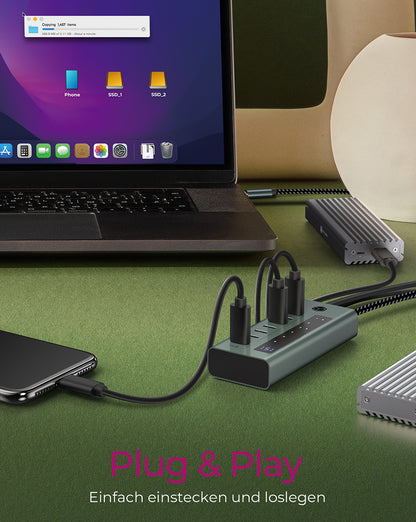 ICY BOX USB-C - 7-Port Hub IB-HUB1457-C31 6x 3.2 Gen2, 1x PD 20W